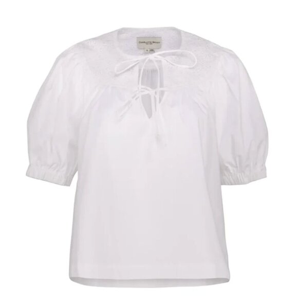 Charlotte Brody Belle Blouse Top Shirt Womens XS White Short Sleeve Cotton Ties
